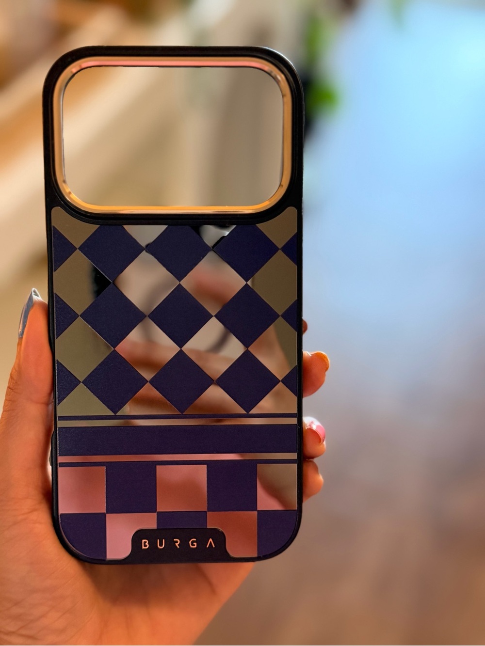 BURGA Navy Checkered Mirror MagSafe Phone Case- iPhone 17 pro